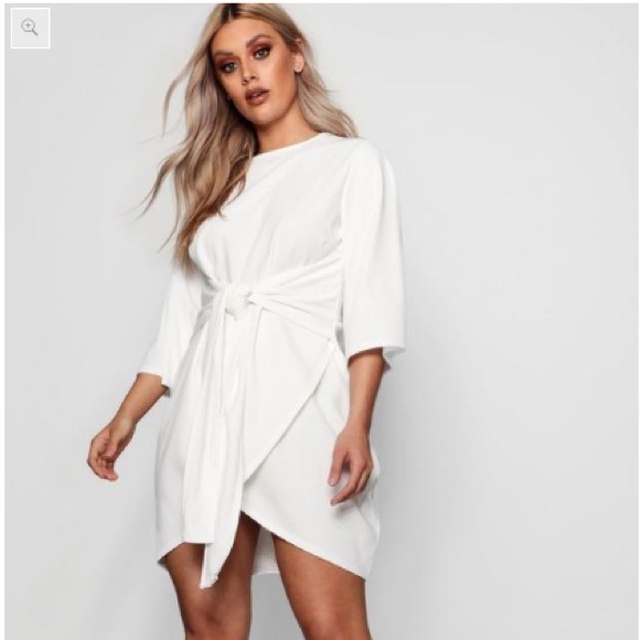 Boohoo Plus Dresses & Skirts - White Kimono Wrap Dress